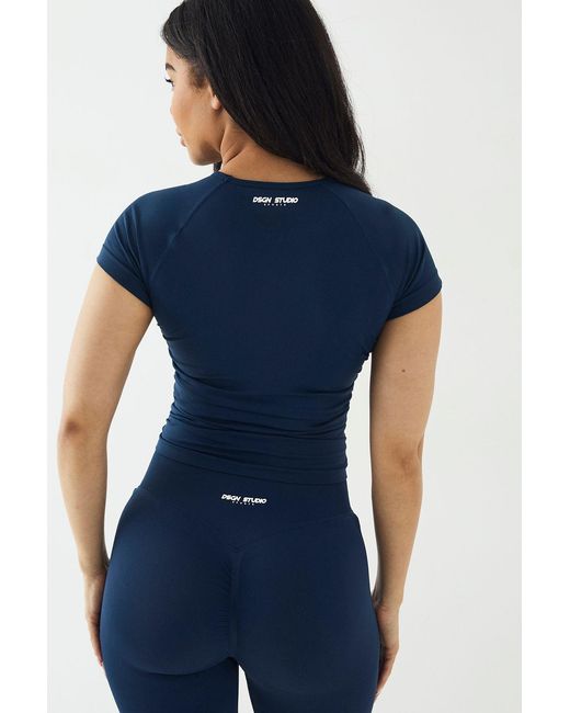 DSGN Studio Blue Sport Contour Seamless Ruched Short Sleeve Top