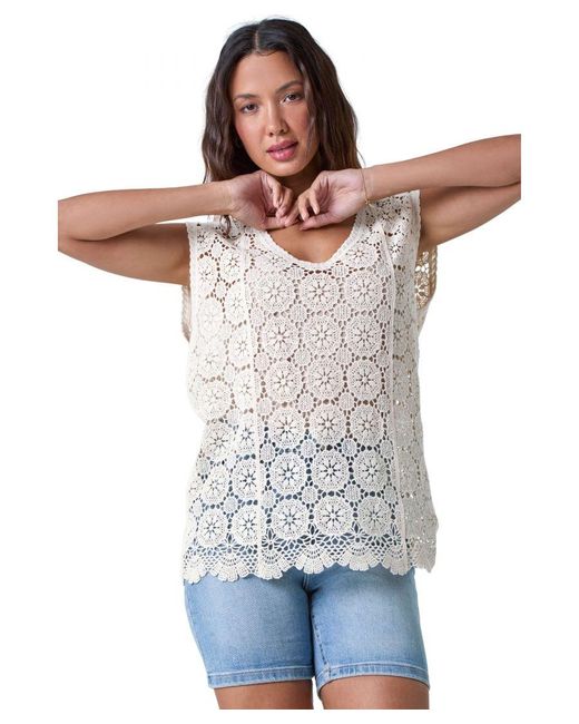 Roman Blue Cotton Crochet Stretch Knitted Vest