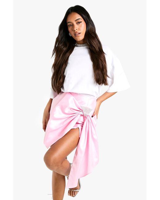 Boohoo White Diamante Trim Taffeta Bow Skirt