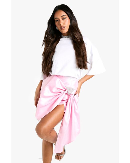 Boohoo White Diamante Trim Taffeta Bow Skirt
