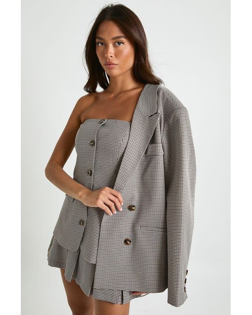 Boohoo Gray Tonal Mini Check Tailored Bandeau Top