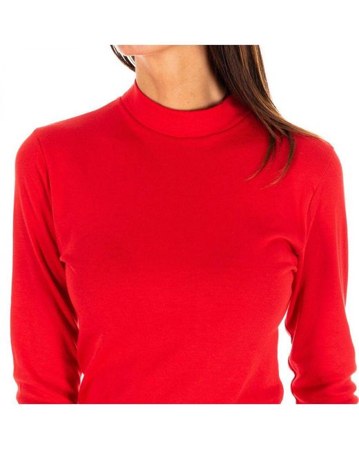 Kisses&Love Red Long-Sleeved T-Shirt With Half-High Collar 1625-M