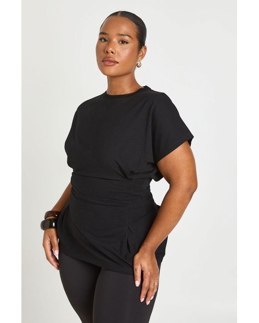 Boohoo Black Plus Pleat Waist Peplum T -Shirt