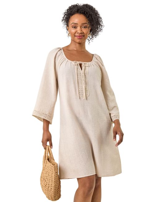 Roman Natural Petite Lace Trim Dress