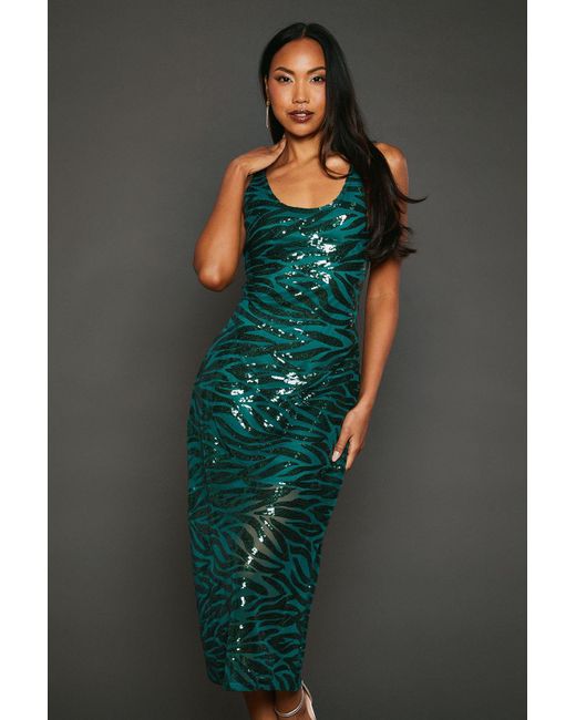 PRINCIPLES Green Scoop Neck Sequin Midi Dress