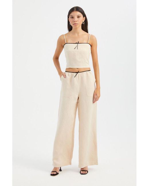 Hiccup Green Striped High Waist Straight Leg Pajama Bottom With A Belt Detail