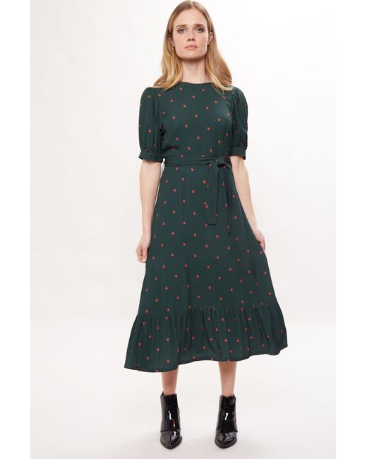 Louche Green Reign Ladybird Puff Sleeve Midi Dress