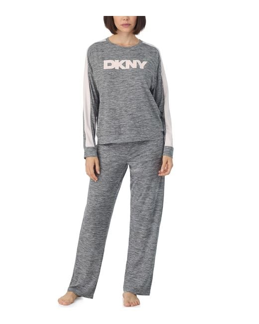 DKNY Gray Long Sleeve Top And Pant Lounge Set
