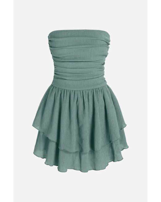Hiccup Green Strapless Textured Ruffle Mini Dress