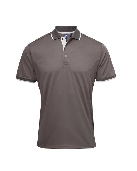 PREMIER Gray Coolchecker Contrast Pique Polo Shirt (Dark/ for men