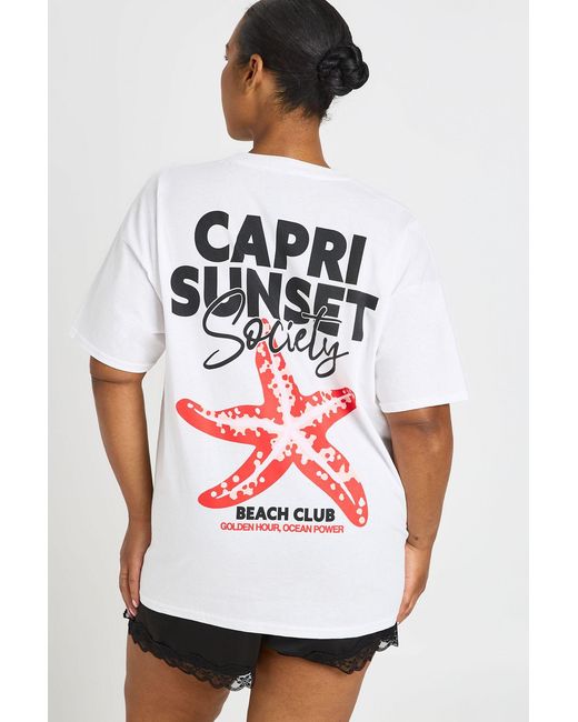 Boohoo White Plus Capri Sunset Printed T Shirt