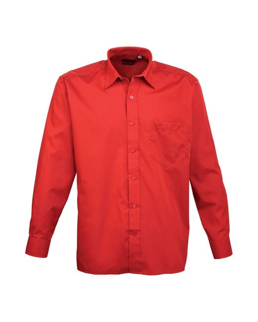 PREMIER Red Poplin Long-Sleeved Shirt for men
