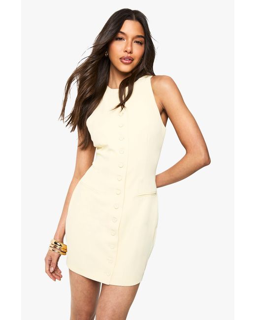 Boohoo White Button Front Tailored Mini Dress