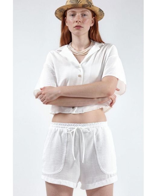 Busem Gestructureerde Cropped Shirt Met Knopsluiting in het White