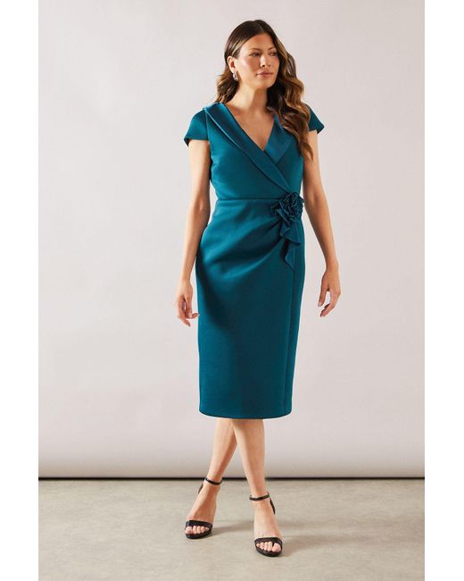 Wallis Blue Scuba Corsage Midi Dress