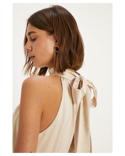 Oasis Natural Satin Halter Neck Midi Bridesmaids Dress