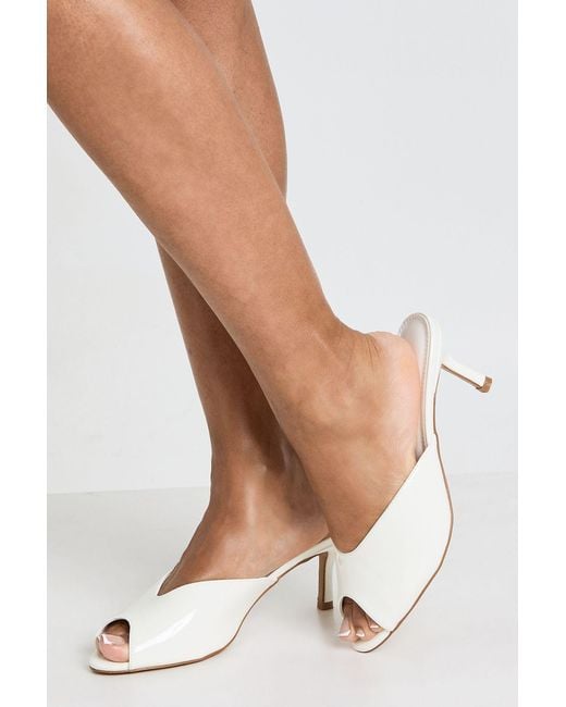 Boohoo White Peep Toe Patent Heeled Mules