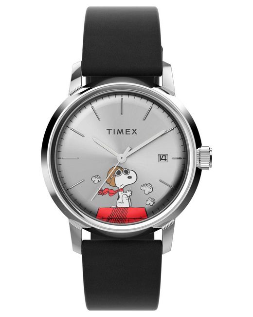 Timex Gray Marlin Automatic X Peanuts Snoopy Flying Ace Watch Tw2W49600 Leather for men