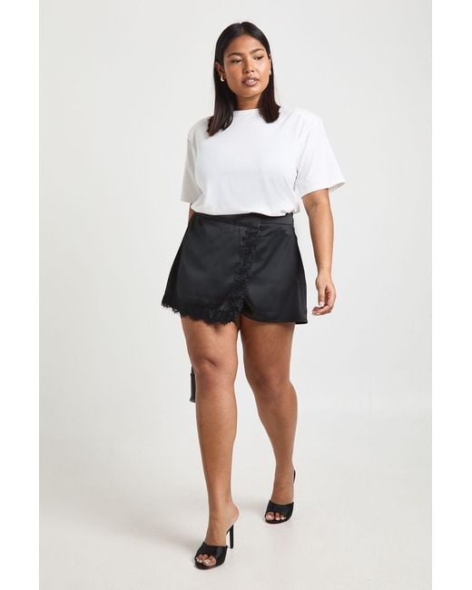 Boohoo Black Plus Lace Trim Skort