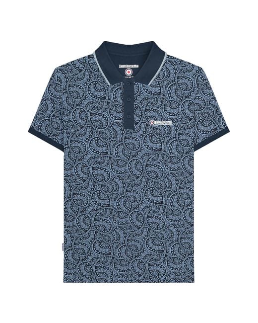 Lambretta Blue Aw24 Paisley Tonal Polo Shirt /Dusky) Cotton for men