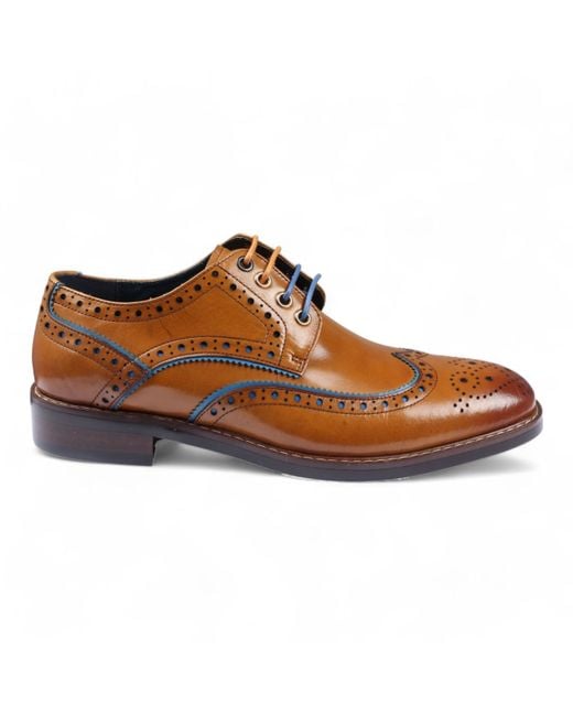 Justin Reess Brown Brogue Leather Classic Dress Shoes- Simon for men