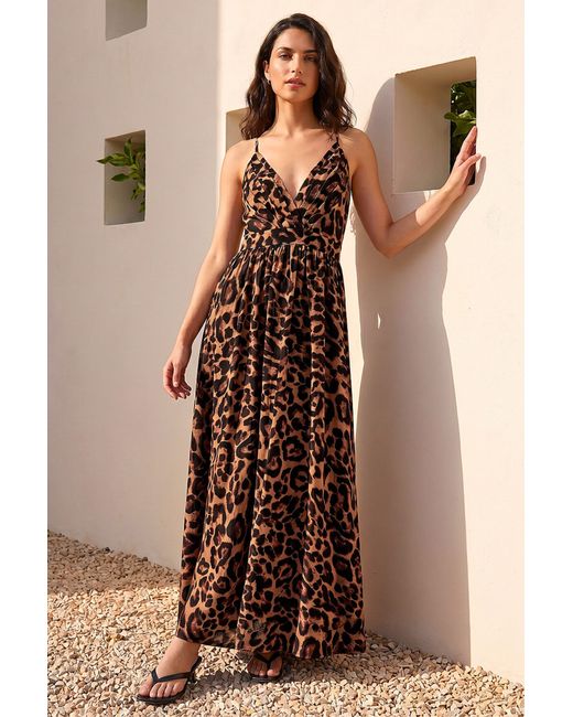 D.u.s.k Brown Animal Print Halterneck Maxi Dress