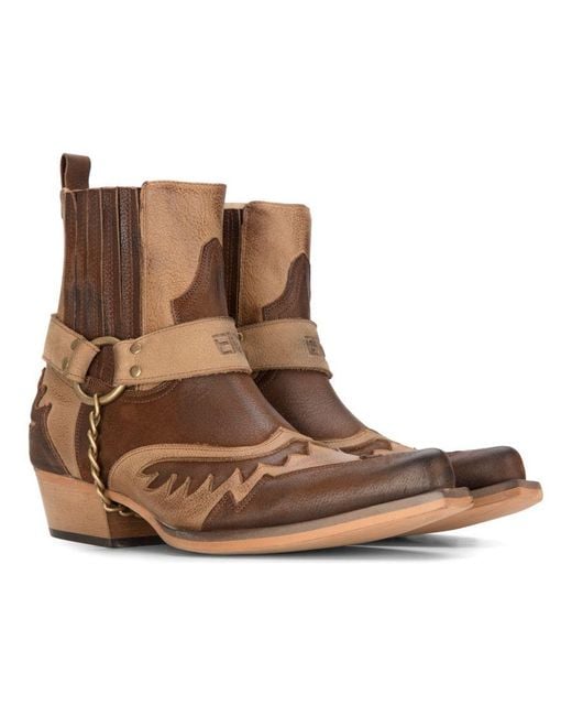 Infinity Leather Brown Cowboy Ankle Boots Cuban Biker Winklepickers Western Country for men