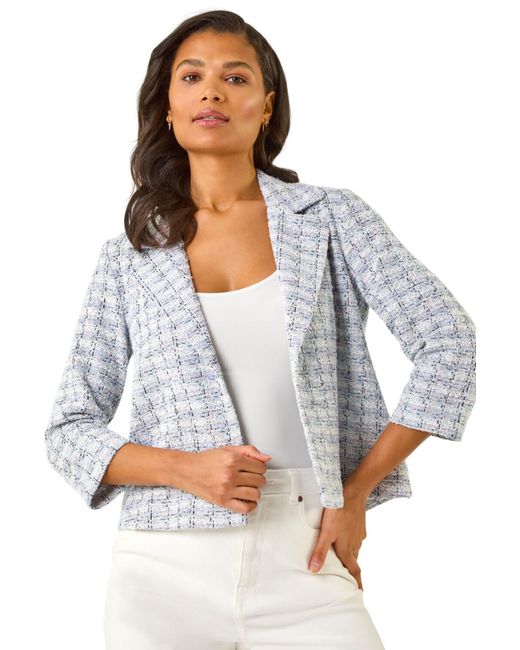 Roman Gray Textured Check Print Collar & Revere Blazer