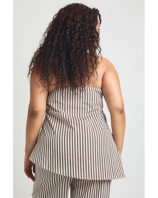 Boohoo Gray Plus Stripe Asymmetric Bandeau Floaty Top