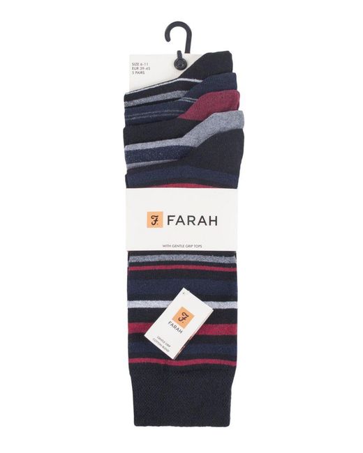 Farah Blue 5 Pack Thin Breathable Classic Striped Patterned Soft Top Cotton Dress Socks for men