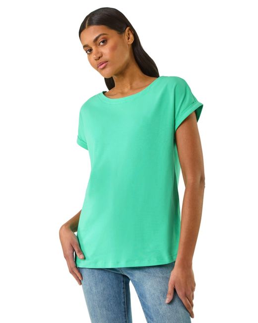 Roman Green Plain Stretch Cotton Jersey T-Shirt