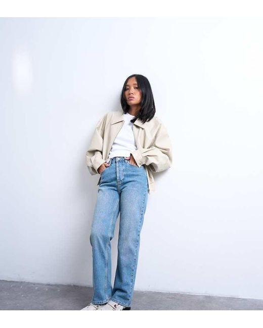 Topshop Unique Blue Kort High Rise Straight Jean