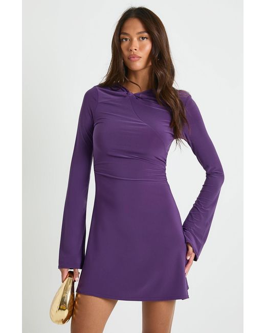 Boohoo Purple Knot Detail Ruched Waist Mini Dress