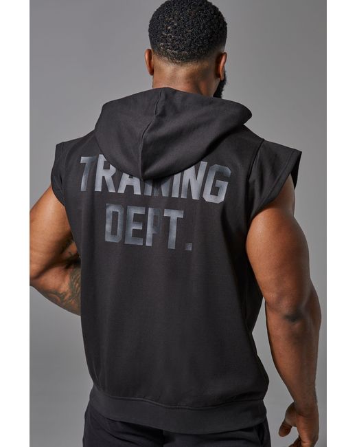BoohooMAN Gray Training Dept Sleeveless Zip Through Loopback Regular Fit Hoodie for men