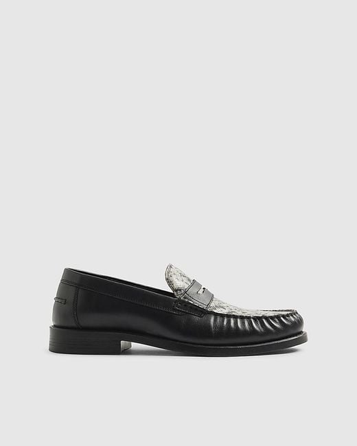 River Island White Loafers Leather Snake Print Shoes for men