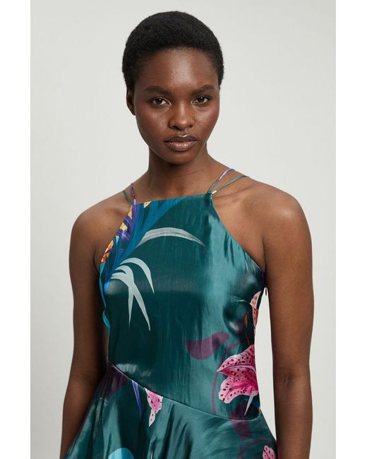 Karen Millen Blue Printed Metallic Floral Woven Top