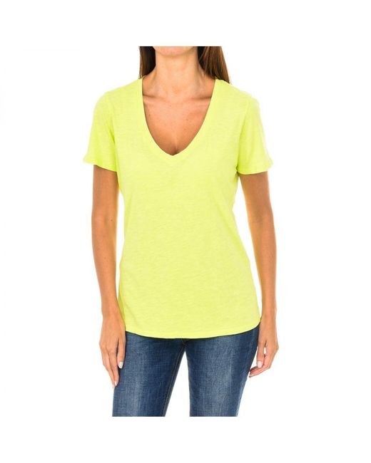 Armani Yellow Womenss Short-Sleeved V-Neck T-Shirt 3Y5T45-5Jzmz