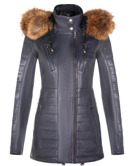 Infinity Leather Blue Slim Fit Hooded Parka Jacket-Northam