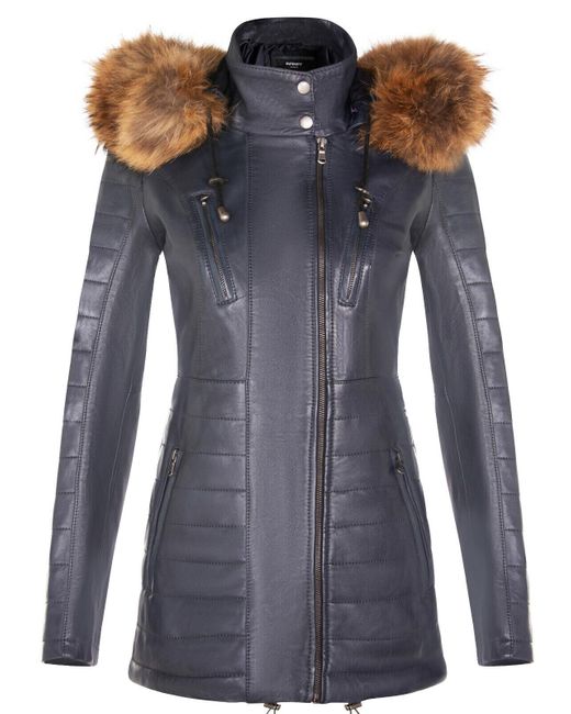 Infinity Leather Blue Slim Fit Hooded Parka Jacket-Northam