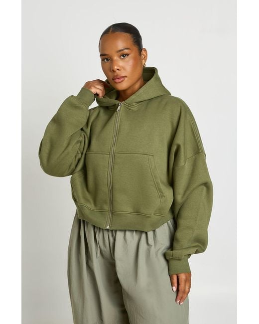 Boohoo Green Plus Balloon Sleeve Zip Up Hoodie