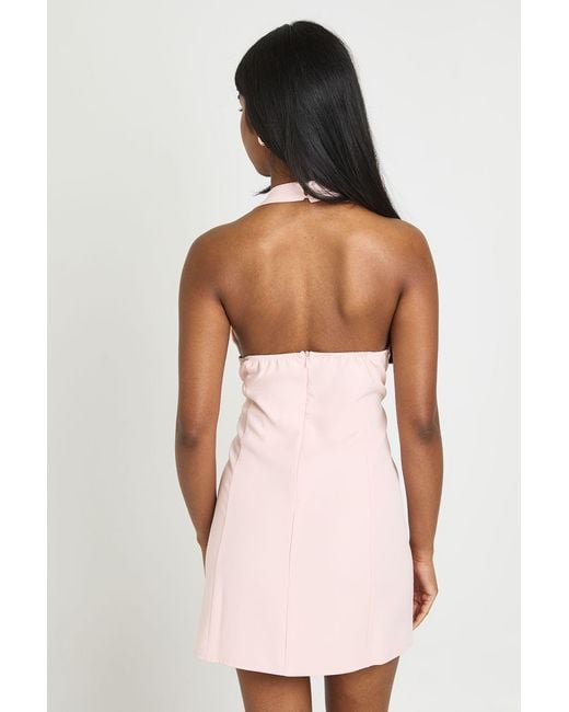 Boohoo Pink Tailored Halterneck Trim Detail Mini Dress