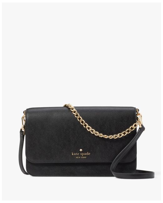 Kate Spade Black Madison Saffiano Leather Willow Medium Flap Convertible Crossbody