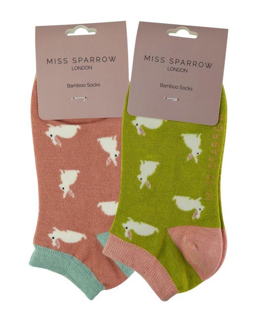 Miss Sparrow Green 2 Pair Multipack Ladies Bamboo Trainer Socks