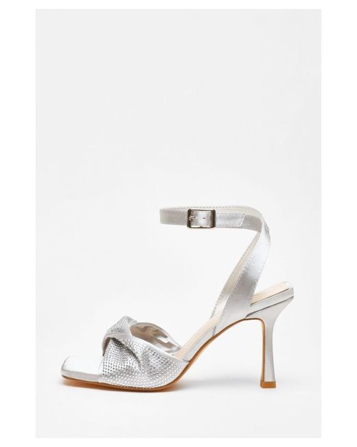 Quiz White Diamante Strappy Block Heeled Sandals