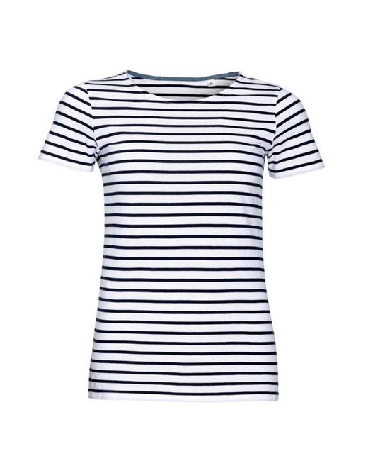 Sol's Blue Ladies Miles Striped Short Sleeve T-Shirt Cotton
