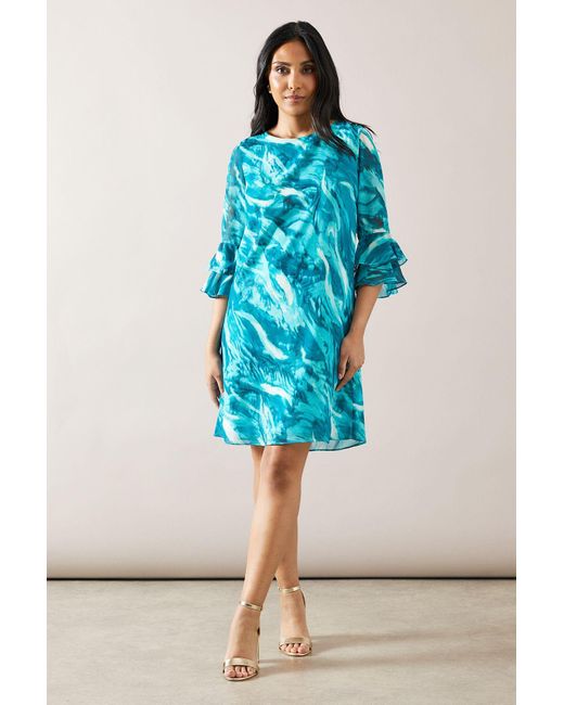 Wallis Blue Petite Abstract Flute Shift Dress