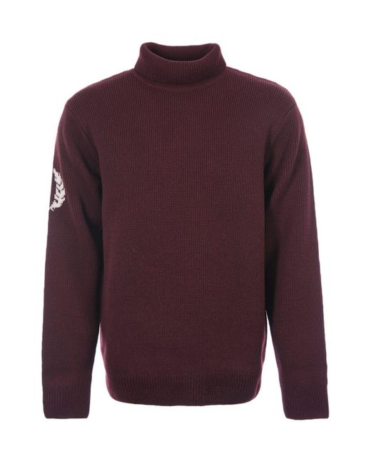 Fred Perry Purple Laurel Wreath Roll Neck Jumper for men