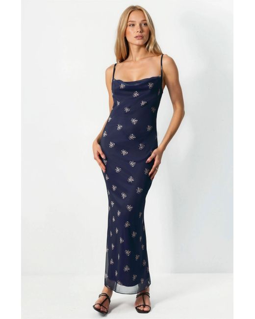 Hiccup Blue Printed Bodycon Maxi Dress