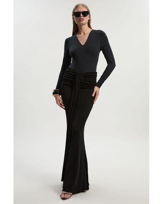 Karen Millen Black Tall Premium Stretch Crepe Jersey Maxi Skirt