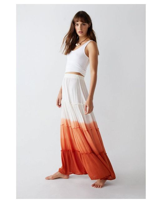 Warehouse Crinkle Viscose Ombre Tiered Maxi Skirt